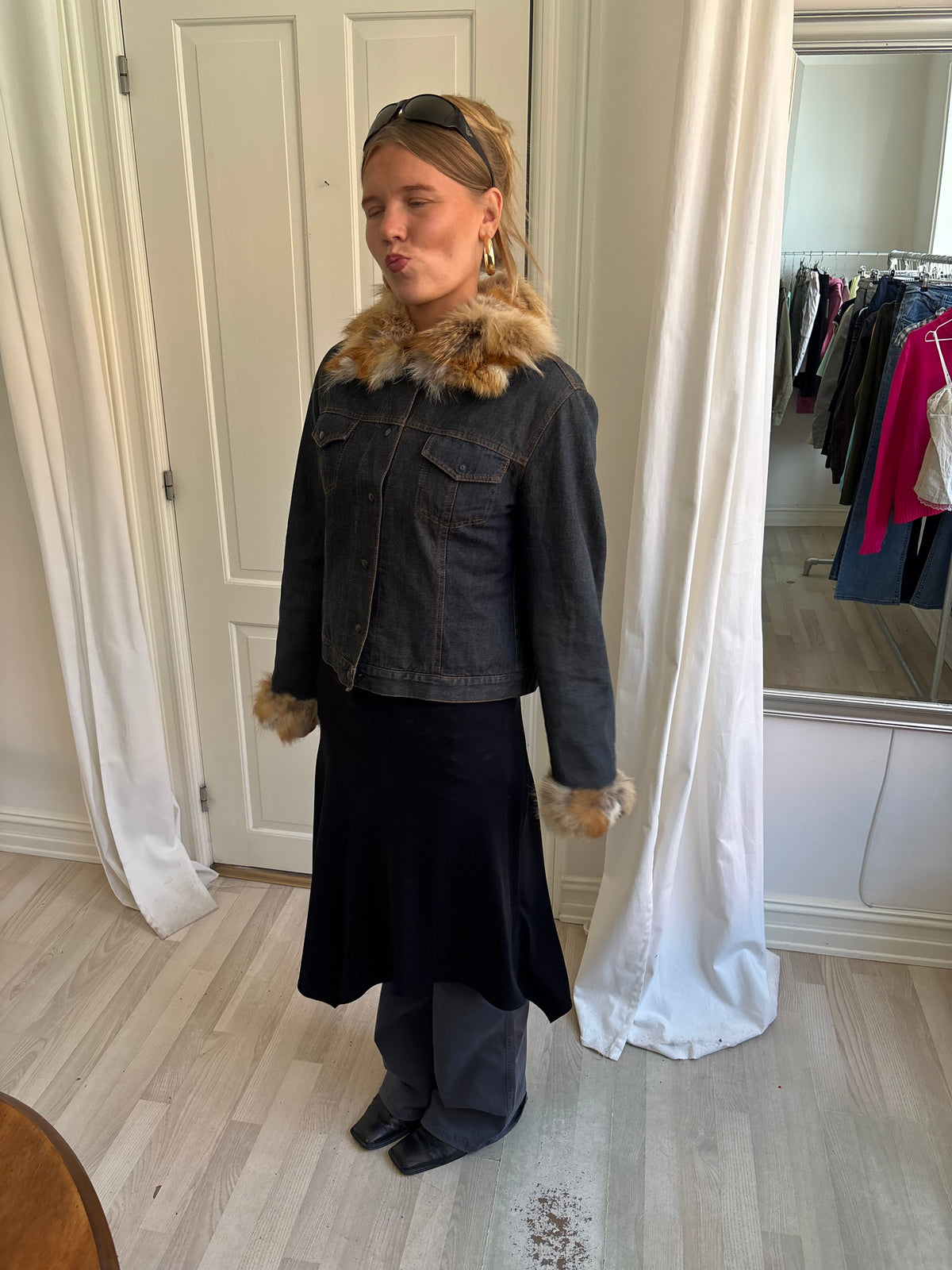 Denimjakke med pels