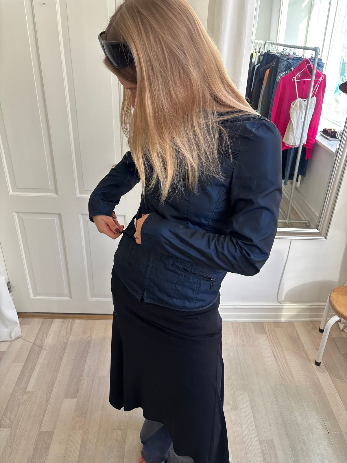 Blå shiny jakke